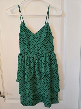 Metropark Green Spotted Tiered Spaghetti-Strap Dress